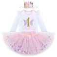 thumbnail image 2 of IDOPIP Baby Girl 1st Cake Smash Birthday Outfit Sequin Butterfly Romper Tutu Skirt with Headband, 2 of 8