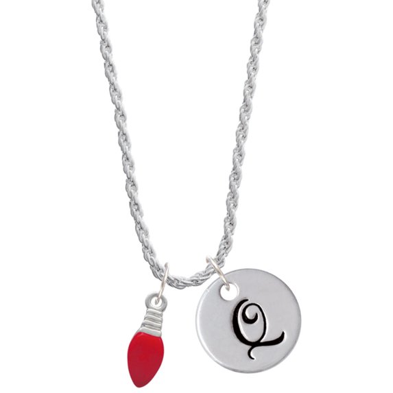 Delight Jewelry Silvertone Red Christmas Light Silvertone Script Initial Disc - Q - Charm Necklace, 20"+3"