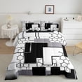 thumbnail image 2 of Erosebridal Geometric Honeycomb Bedding Set,Abstract Beehive Buffalo Check Comforter Setfor Teen Men Black White Silver Grey Stripe Down Comforter Geometry Grid Bed Set, 2 of 6