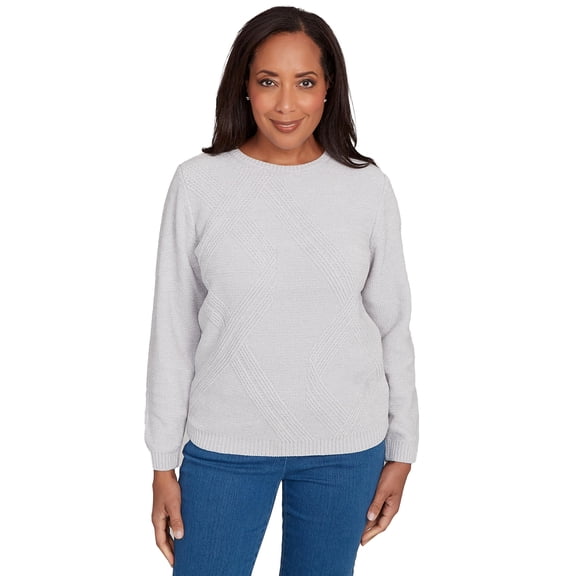 Alfred Dunner Classic Chenille Pullover Feathers Sweater (US, Alpha, Small, Regular, Petite, Petite, Cobalt)