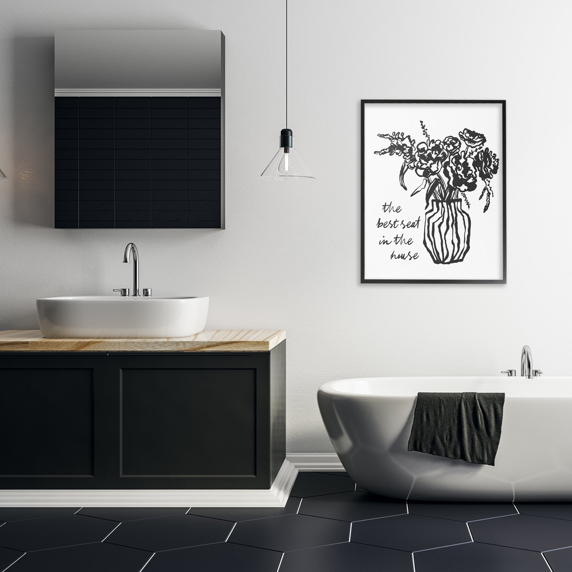 Stupell Industries Best Seat in House Bathroom Black Framed Giclee Art, design by Lettered and Lined