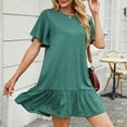 thumbnail image 5 of HERESOM Women Summer Dresses for Women's Fashion Solid Shorts Sleeves Round Neck Patchwork Dress, 5 of 7