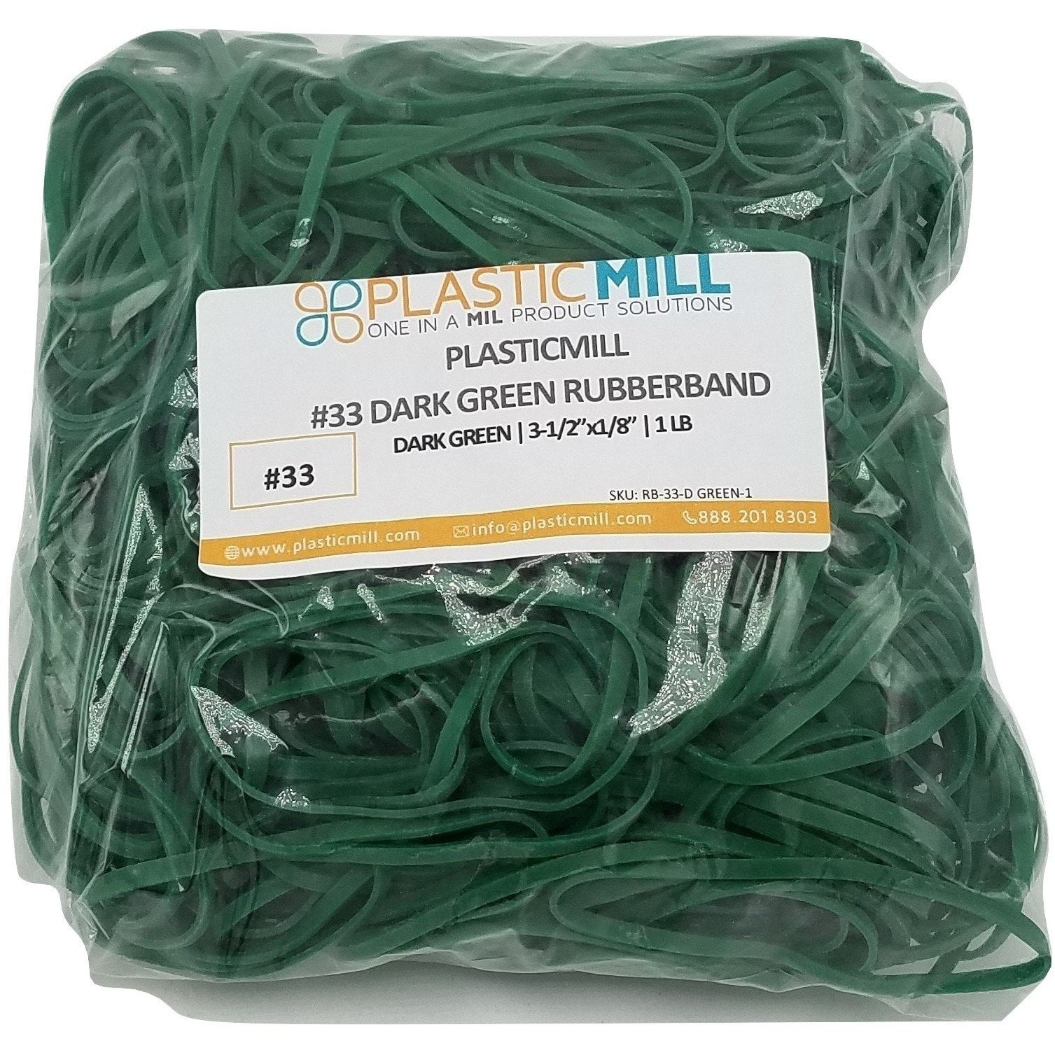 PlasticMill Rubber Bands 33 Size Dark Green Rubberbands 1LB/500