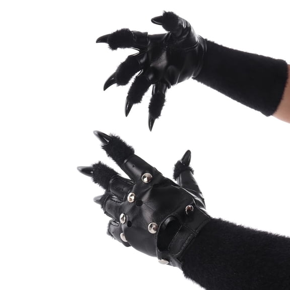 Punk Animal Cat Mittens Claws Nail Gloves,Plush Steampunk Wolf Cat Fox Paws Gloves,Gothic Party Fursuit Paws