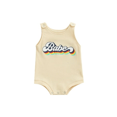 

LisenraIn Newborn Baby Boy Girl Letter Printed Romper Sleeveless Ribbed Bodysuit Jumpsuit Summer Outfits