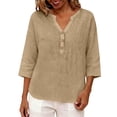 thumbnail image 6 of Womens Short Sleeve Tops Casual V Neck Button 3/4 Sleeve Linen Blouse Loose Fit Solid Color Tops for Summer, 6 of 6