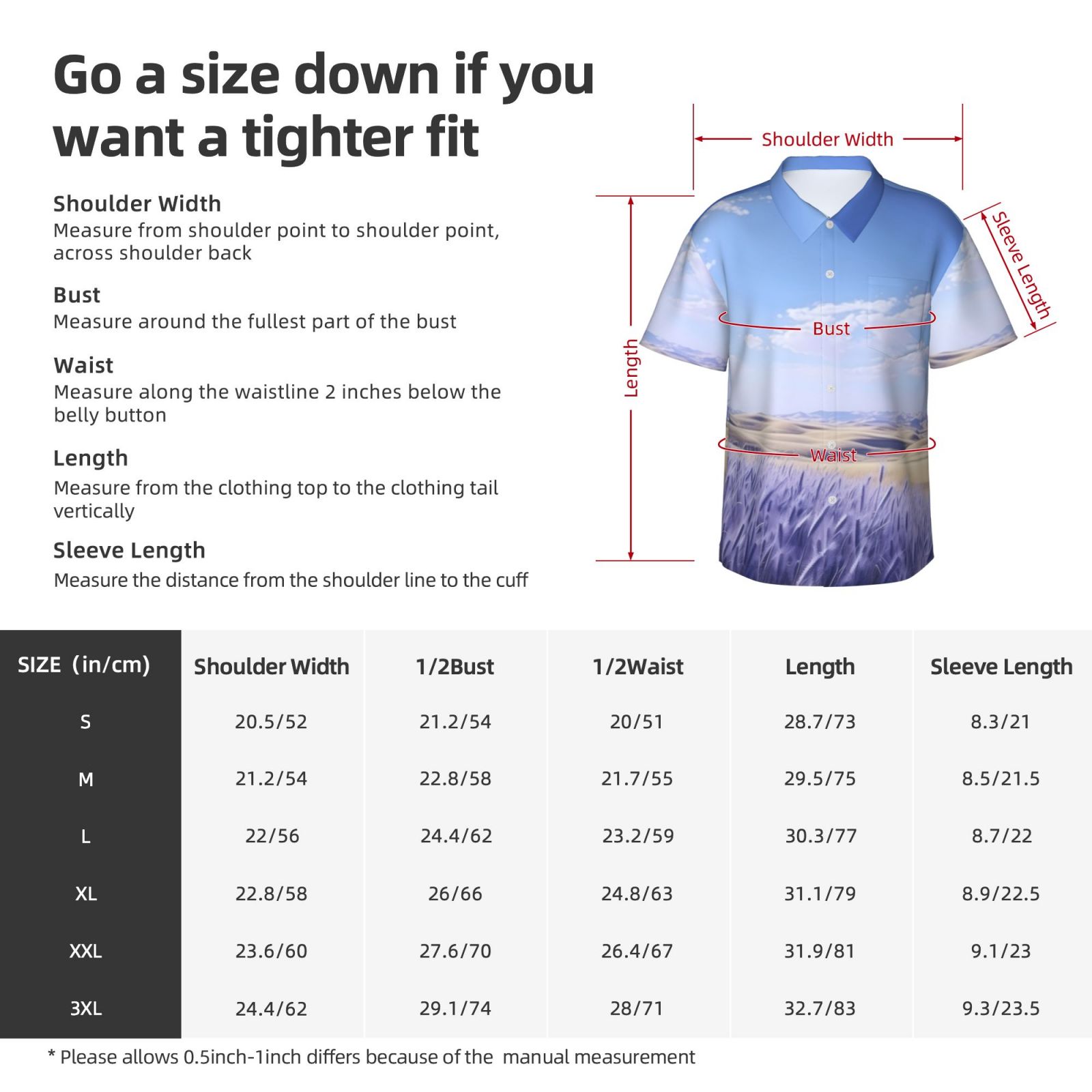 Logiee Lavender Fields Under Blue Sky Print Mens Hawaiian Shirts,Loose-Fit Short Sleeve Button Down Tropical Aloha Beach Shirt,Summer Vacation Wedding Tops,Medium