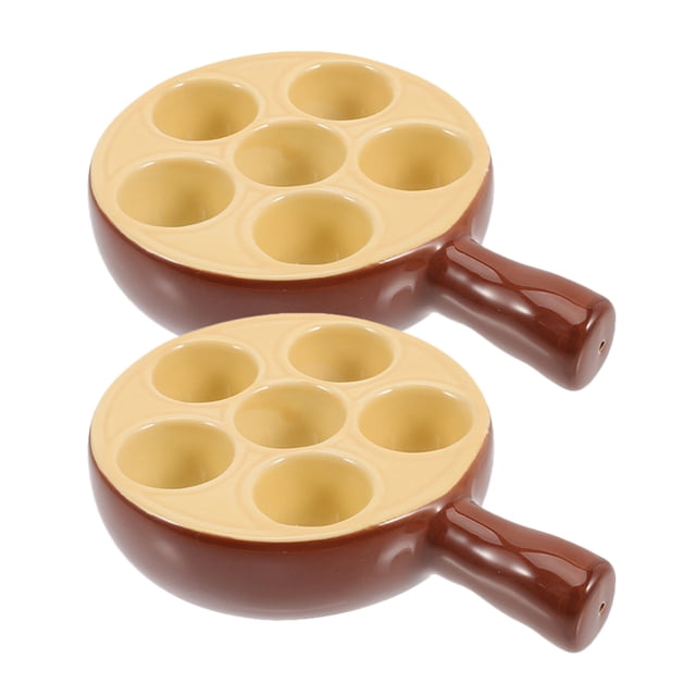 Shisuyan 2Pcs Ceramic Escargot Plate 6-Hole Snail Dish Porcelain Snail Plate with Easy-to-Hold Handle