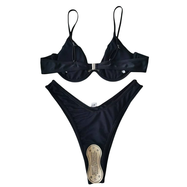 TFFR Women Split Swimsuit Set, Skull Print Deep V-neck Padded Bikini+Elastic  Waist Panties 