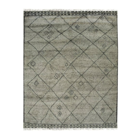 EORC Gray Hand Knotted Wool Traditional Modern Moroccan Rug, 6' x 9'