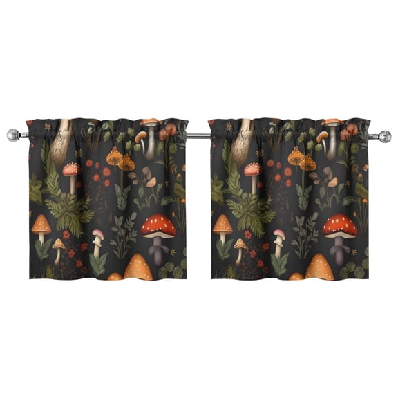 Mushroom (72) Kitchen Curtains - Vintage Tier Curtains for Bathroom Living RV Rod Pocket Window Drapes 36 Inch 2 Panels Set 27.5"x24" Window Treatment Tiers