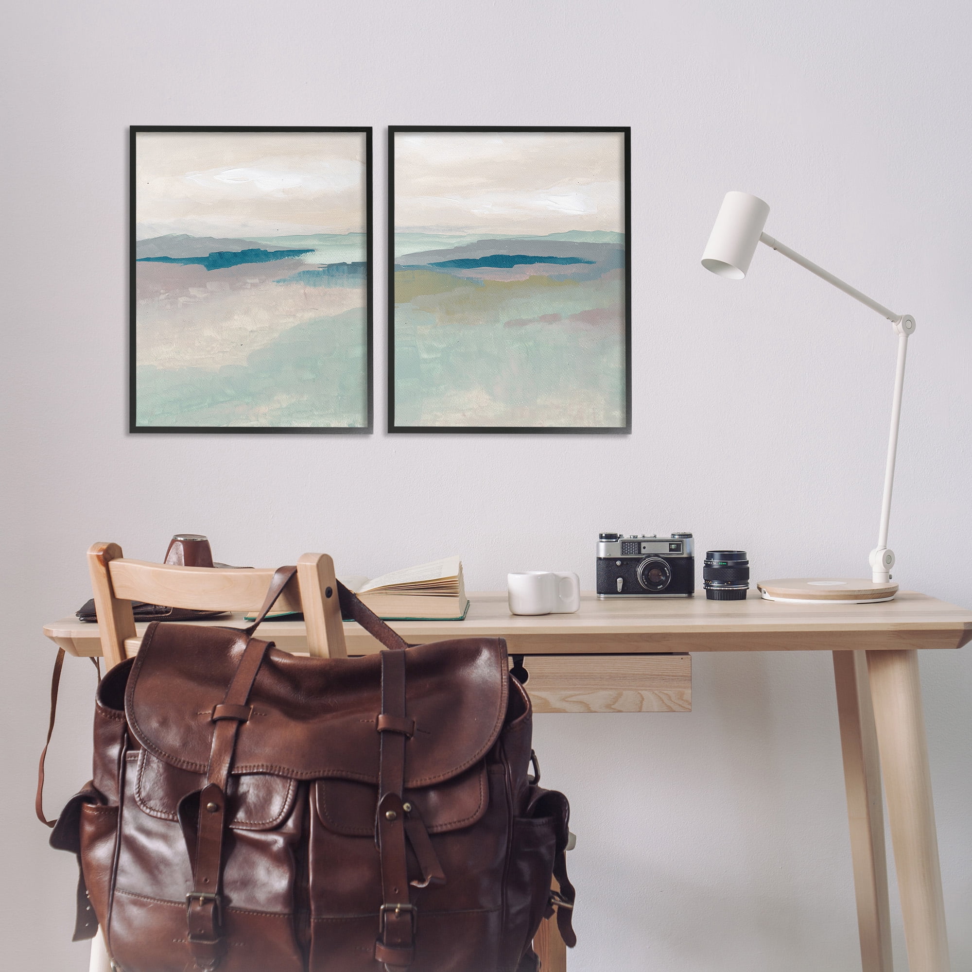 Stupell Industries Soft Abstract Terrain Landscape Painting Black Framed Art Print Wall Art, 16 x 20, Set of 2