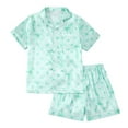 thumbnail image 1 of Girls Satin Pajama Short Sleeve Top With Button Front Comfortable Shorts Soft Silk Like Sleepwear Kids, 1 of 4