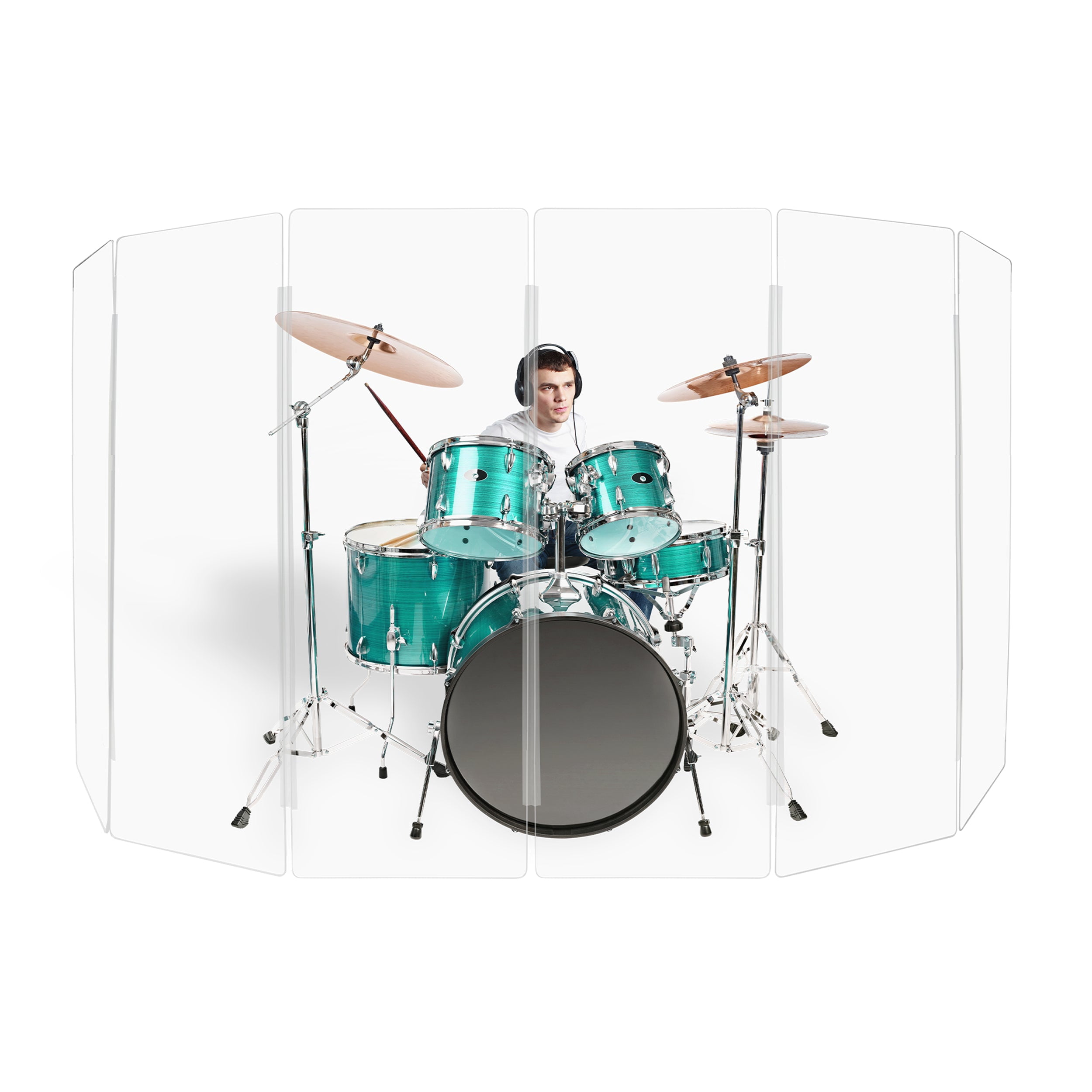 PENNZONI Drum Shield, 4 Panels & Deflectors w/ Living Hinges, 6 ft Clear Acrylic Panels