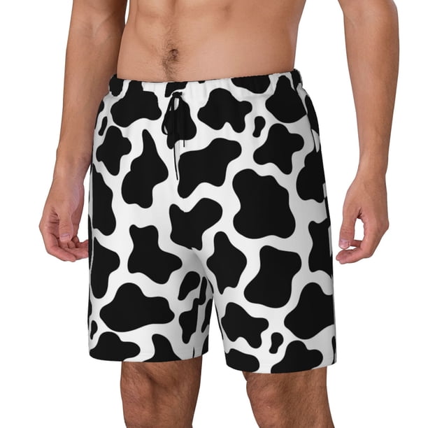 Fotbe Cow Print Black White Traje de Baño para Hombre – Shorts de Natación de Secado Rápido con Forro y Bolsillos-Small