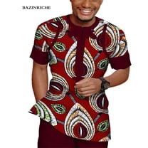 Top Shirt and Pant Trousers suits Set African Men Party Clothes Short Sleeve WYN943