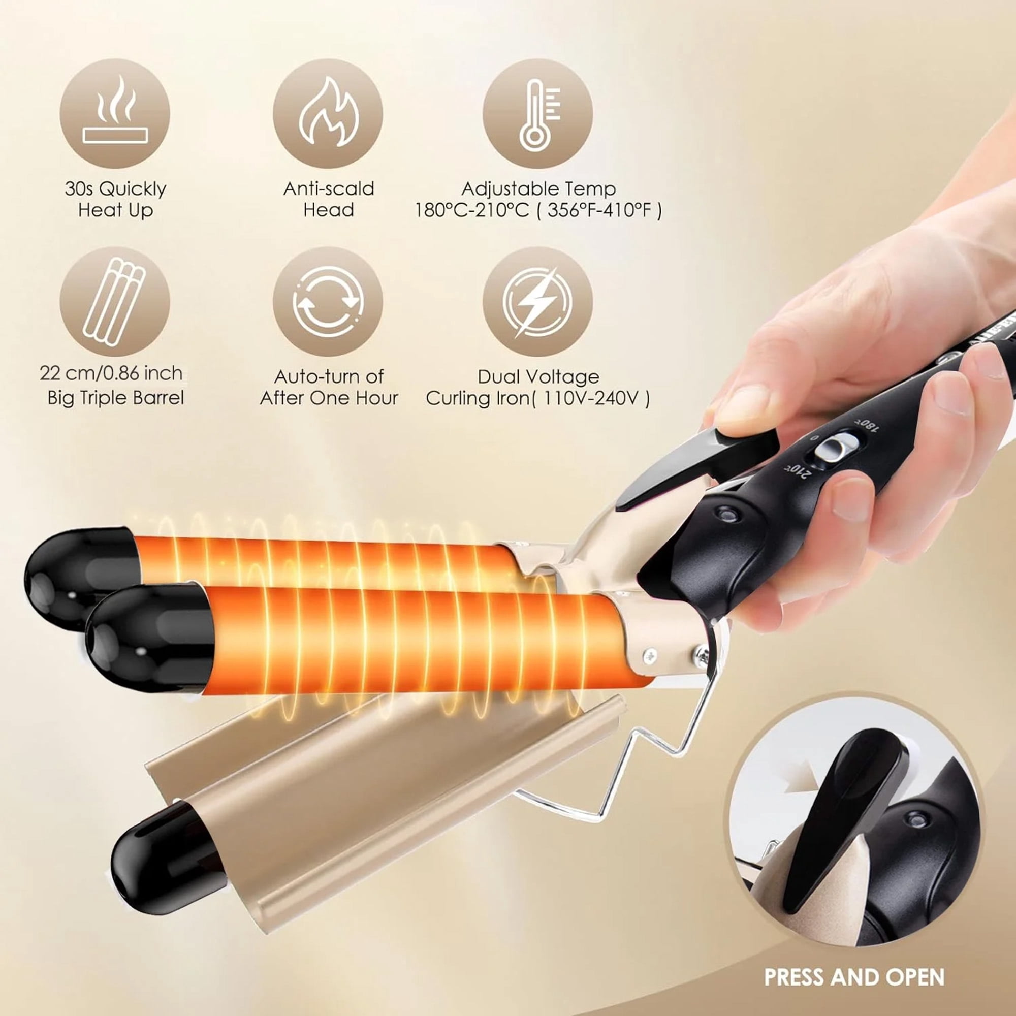 Morfone 3 Barrel Curling Iron Wand 22mm Gold photo 4