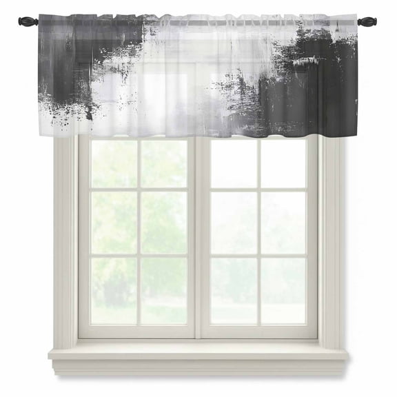 Black Gray White Valance Curtains for Kitchen/Living Room/Bathroom/Bedroom Window, Rod Pocket Small Topper Half Short Window Curtains Voile Sheer Scarf, Minimalism Abstract Ombre Aesthetic 42"x12"