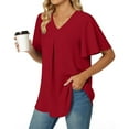thumbnail image 2 of Admvng Short Sleeve Shirts For Women Casual V-Neck Short Sleeve Cute Solid Summer Loose Blouses Tops S-2XL, 2 of 7