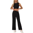 thumbnail image 1 of Conjunto Casual de 2 piezas sin mangas INSPIRE CHIC para mujer, top corto y pantalones de pierna ancha, talla XL, negro, 1 of 6