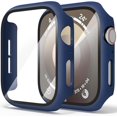 thumbnail image 1 of Yanonmyfd Funda rígidas para PC compatibles con Apple Watch Series 6 5 4 SE, funda protectora completa con protector de pantalla de vidrio templado para iWatch 40mm (Azul Marino), 1 of 17