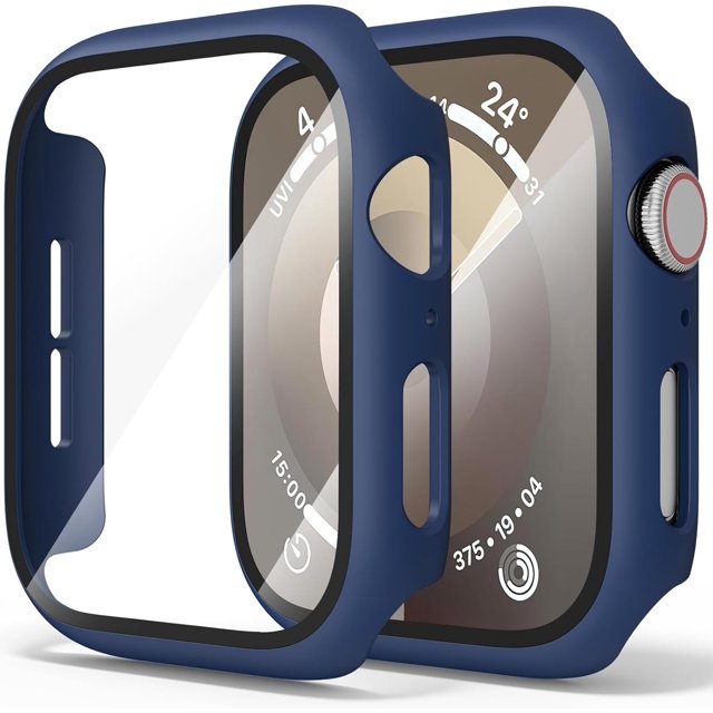 Yanonmyfd Funda rígidas para PC compatibles con Apple Watch Series 6 5 4 SE, funda protectora completa con protector de pantalla de vidrio templado para iWatch 40mm (Azul Marino)