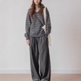 thumbnail image 4 of Suéter a rayas en contraste para mujer 2024 Otoño e invierno diseño de gama alta con cuello en V camisa de fondo de punto suelta top de manga larga para mujer, 4 of 5