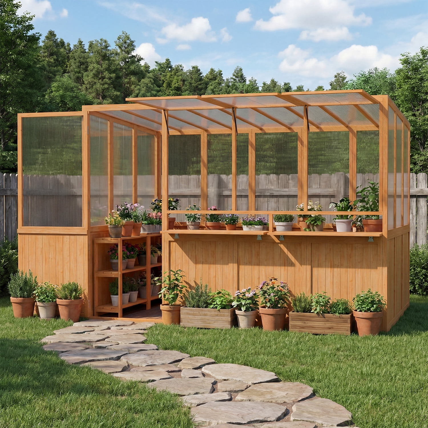 AECOJOY 6x10 FT Wood Greenhouse For Outdoor,Heavy Duty Lean-to