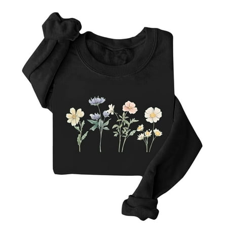Royisotas Womens Sweatshirts Long Sleeve Floral Graphic Fall and Winter Pullover Loose Fit Crew Neck Trendy Casual No Hood Shirts
