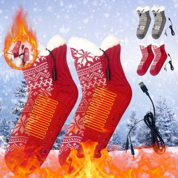 Fiudx Calcetines Térmicos para Hombre y Mujer, Diseño con Control de Temperatura, Superelásticos, Doble Capa de Calidez, Ideales para El Invierno, Carga Usb, 3 Niveles de Calor, Regalo de Navidad, Un