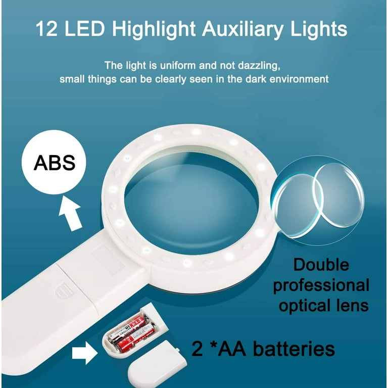  Magnifying Glass with Light, Handheld Large Magnifying Glass 12  LED Illuminated Lighted Magnifier for Exploring, Soldering, Macular  Degeneration, Seniors Reading, Inspection, Coins, Jewelry. : Arts, Crafts &  Sewing