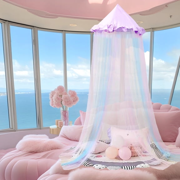 JTWEB Colorful Girl Bed Canopy Netting Machine Washable Dust Proof Bed Ceiling Tent With Hanging Hook for Bedroom Reading Corner