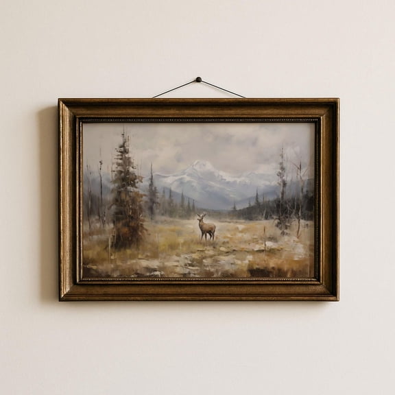 Vintage Deer Wall Art Forest Landscape Print Woodland Nursery Wall Art Cabin Wall Decor Nature Wall Art Mountain Wall Art Forest Wall Art Poster, Unframed Poster Size 8x12 F03.1.15l1252