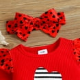 thumbnail image 6 of KOMOO Baby Heart Print Romper Bodysuit Bow-knot Headband Long Sleeve Ruffle Bell-Bottom Jumpsuit Outfits, 6 of 9