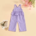 thumbnail image 2 of Faraee Toddler Baby Girl Clothes Ruffles Striped Romper Jumpsuit Suspender Pants Bib Overalls Spring Summer Outfits Purple 3-4 Years, 2 of 5