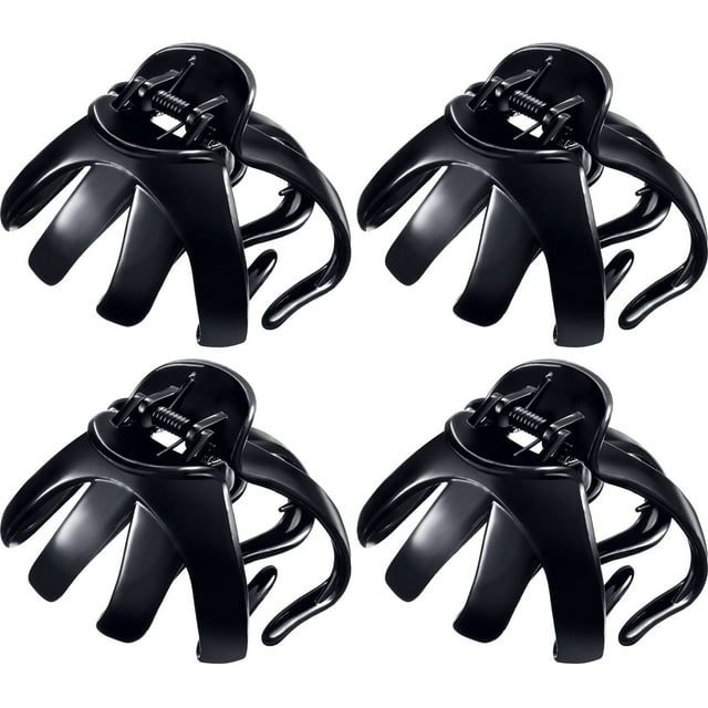 4 pinzas para el pelo de pulpo con mango grande, no resbaladizas, pinzas para el pelo de araña, pinzas para el pelo de pulpo para mujeres con pelo largo (negro)