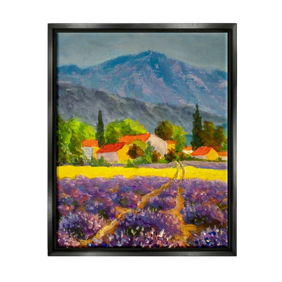 Stupell Industries Lavender Field Landscape Nature Painting Black Floater Framed Art Print Wall Art, 17 x 21