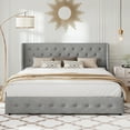 thumbnail image 2 of Allewie King Size Lift Up Platform Storage Bed Frame with Button Tufted Wingback Headboard, Light Grey, 2 of 12
