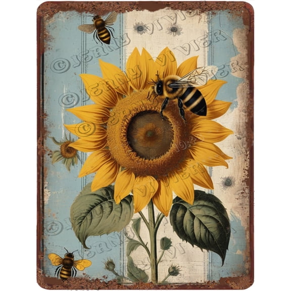Metal Garden Signs for Outside, Vintage Bee Sunflower Sign, Outdoor Signs for Patio, Backyard, Farmhouse, Porch, Home and Yard Art Wall Decor Gift,Aluminum,5.5"x8"
