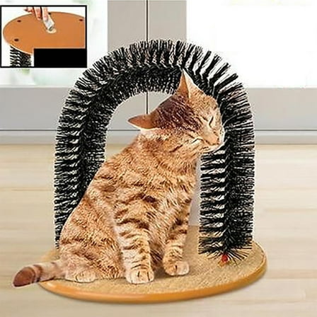 IGEED Cat Self Groomer,Cat Arch Grooming Brush wtih Heavy Wooden Cat Scratching Pad,Cat Arch Self Groomer Scratching Board Scratch Pad,Cat Face Head Self Grooming Brush Post