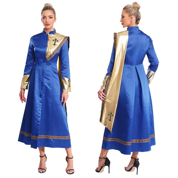iiniim Womens Church Clergy Priest Robe Gown Long Sleeves Clergy Maxi Dress Pulpit Ress Outfits Royal Blue M