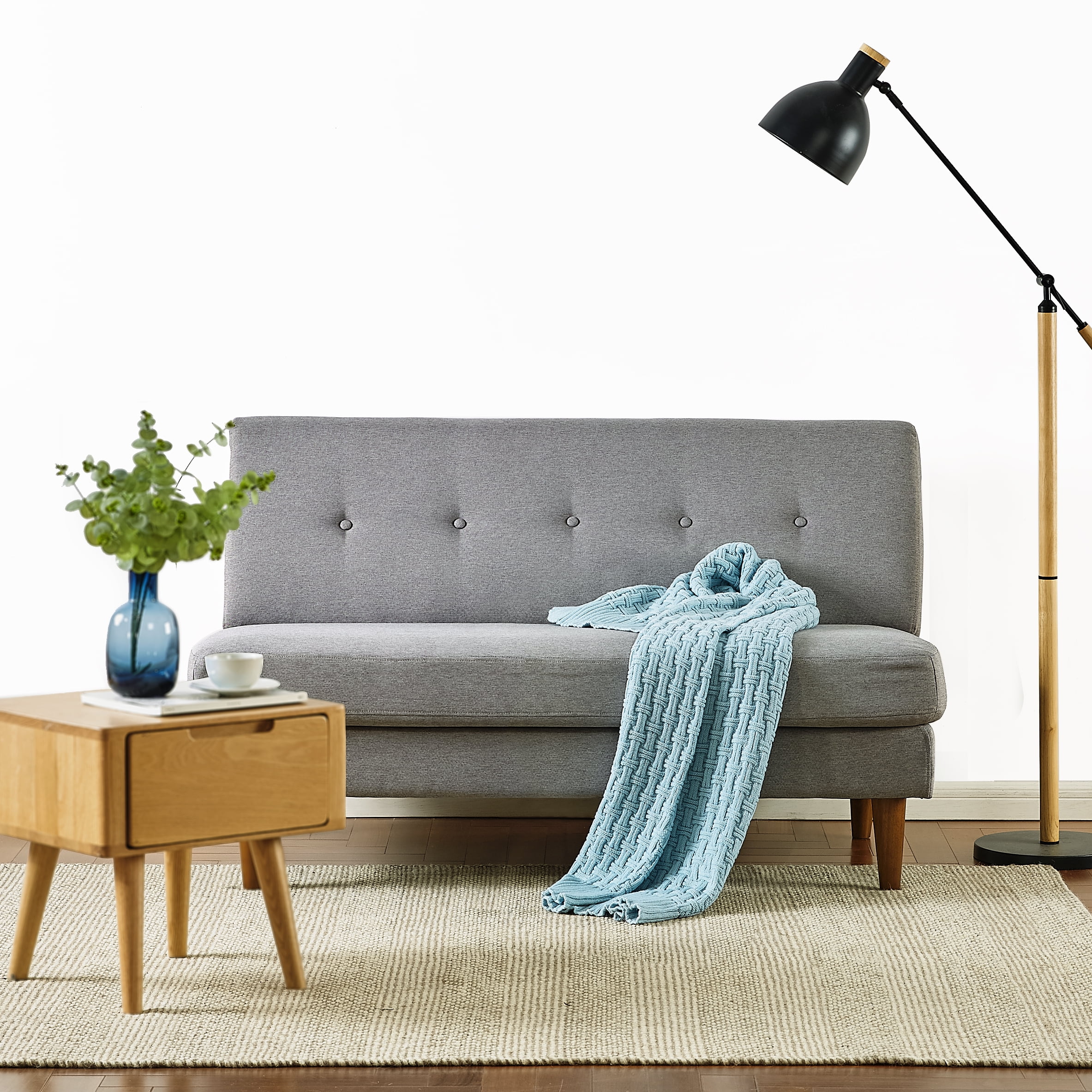 Mellow METTE Modern Armless Loveseat / Sofa / Couch, Tufted Linen