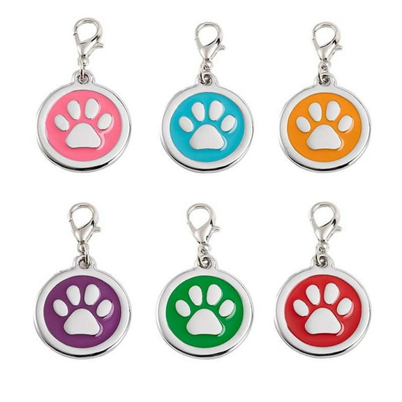 Personalized 6Pcs Pet ID Tags Pawprints Pendant Engraved Dog Tags Pet Paw Round Tag Customized Name ICE Pet Tag for Dogs and Cats with Lobster Clasp