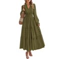 thumbnail image 1 of Vestido PRETTYGARDEN Maxi de Manga Larga con Escote en V Verde Militar XXL, 1 of 8