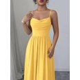 thumbnail image 3 of Light Yellow Womens Elegant Spaghetti Strap Ruched Waist Flowing Maxi Dress For Wedding Guest Or Formal Occasion, 3 of 7