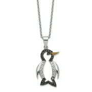 Cheryl M Sterling Silver Rhod Plated Enameled CZ Penguin 18in Necklace (Weight: 3.92 Grams, Length: 18 Inches)