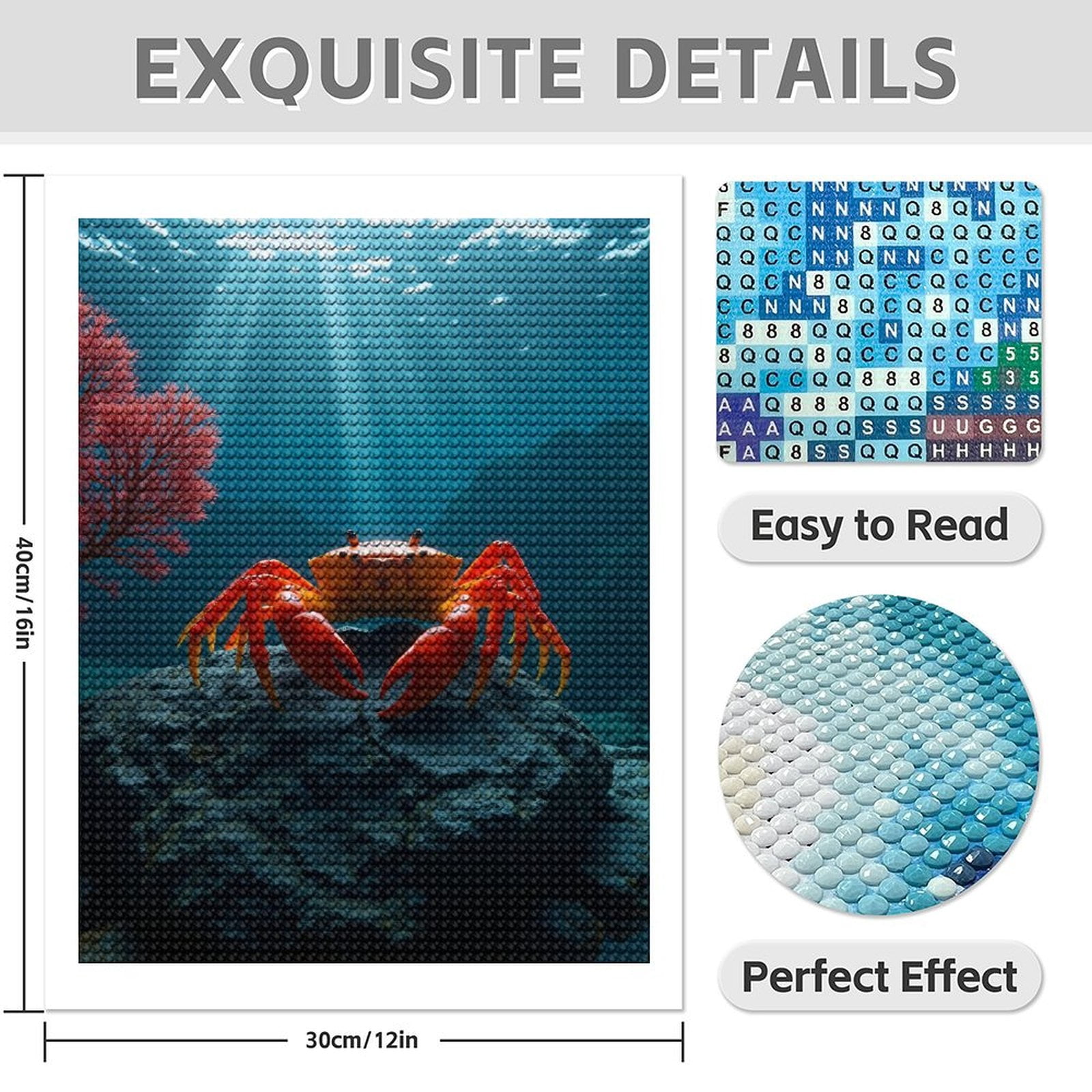 Diamond Art Kit for Adults, Crab On Rock Ocean Scene Diamond Painting for Adults Beginners, 5D DIY Diamond Art Painting Kits, Colorful Diamond Painting Craft for Home Decor 12x16