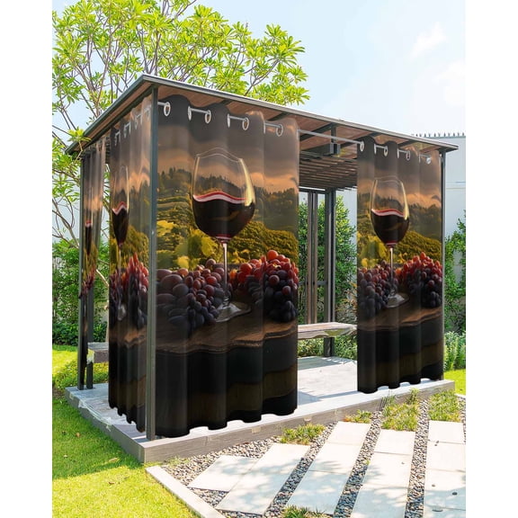 nqOlkjepod Outdoor Curtains for Patio Waterproof, Country Outdoor Privacy Panels Grommet, Grapes Casks Wine Farmhouse Blackout Outside Curtains for Porch/Cabana/Pergola/Gazebo 54"x84", 1 Panel