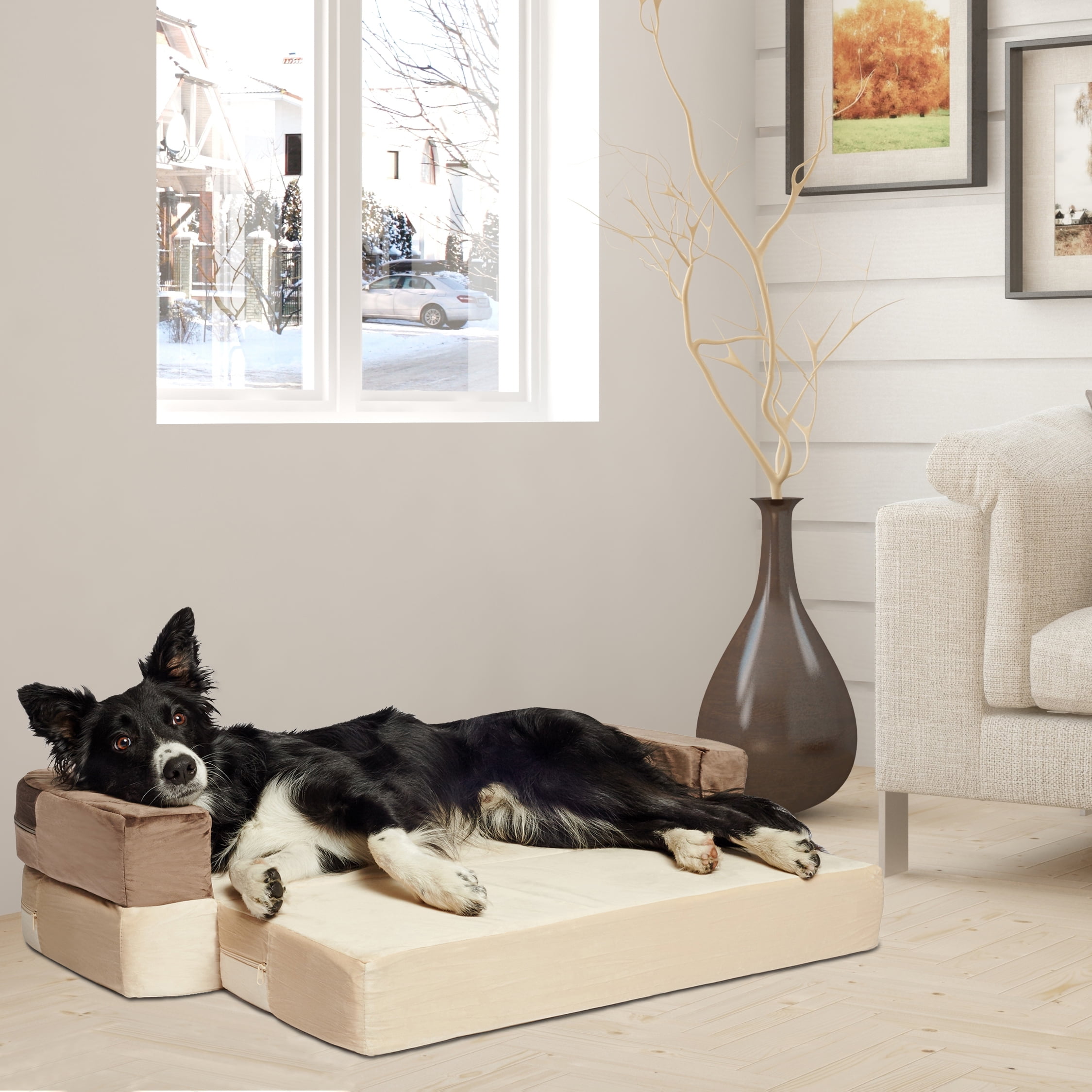 Precious Tails Orthopedic Foam Velvet Convertible Sofa Dog Bed