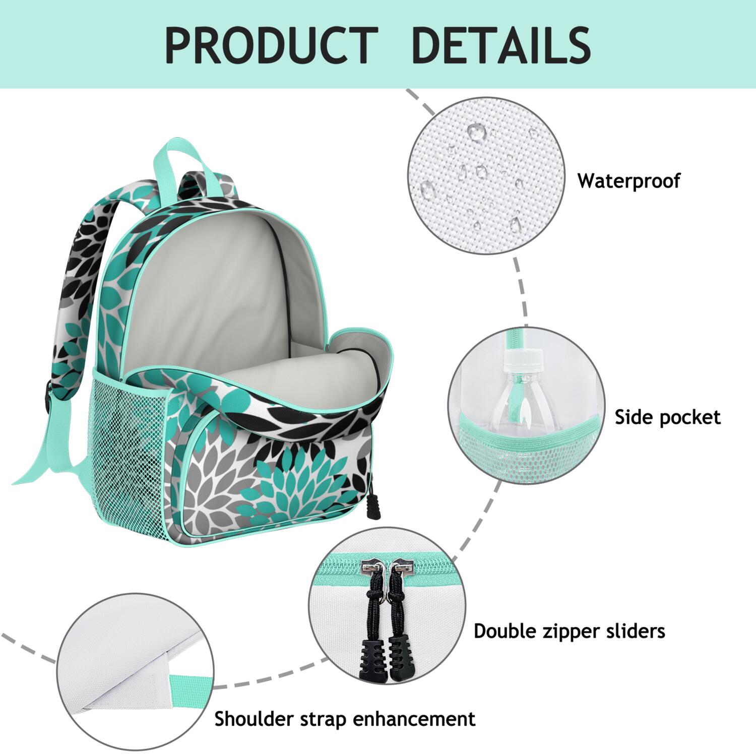 Backpack with Side Pockets & Rooster Sunflowers Print - Ergonomic for Students